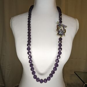 Heidi Daus Purple Swarovski Crystal Perennial Petals Necklace Pave Floral Clasp